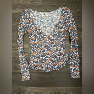 Free People Intimately Orange and Blue Floral long sleeve